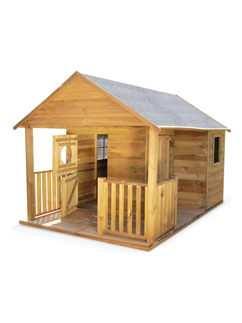 Cabane enfant bois de pin 4,5m² Rose Marron - Kiabi