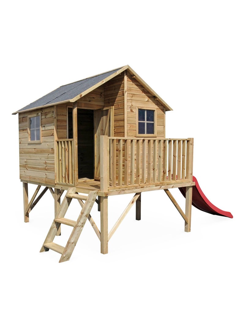 Cabane enfant bois de pin sur pilotis 3,8m² Orchidée Marron - Kiabi
