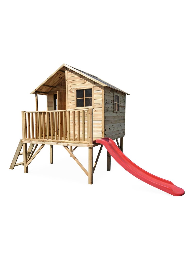 Cabane enfant bois de pin sur pilotis 3,8m² Orchidée Marron - Kiabi