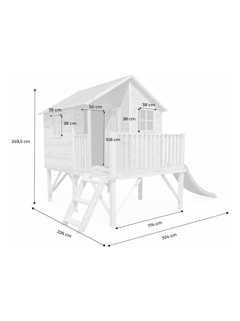 Cabane enfant bois de pin sur pilotis 3,8m² Orchidée Marron - Kiabi