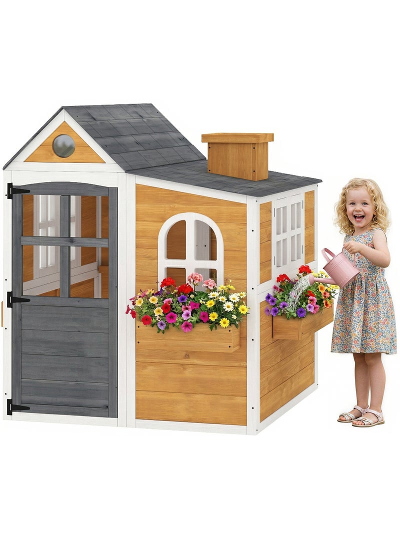 Cabane enfant maisonnette de jardin bois Beige - Kiabi