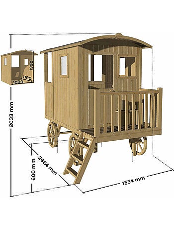 Cabane roulotte en bois sur pilotis pour enfants CARRY
