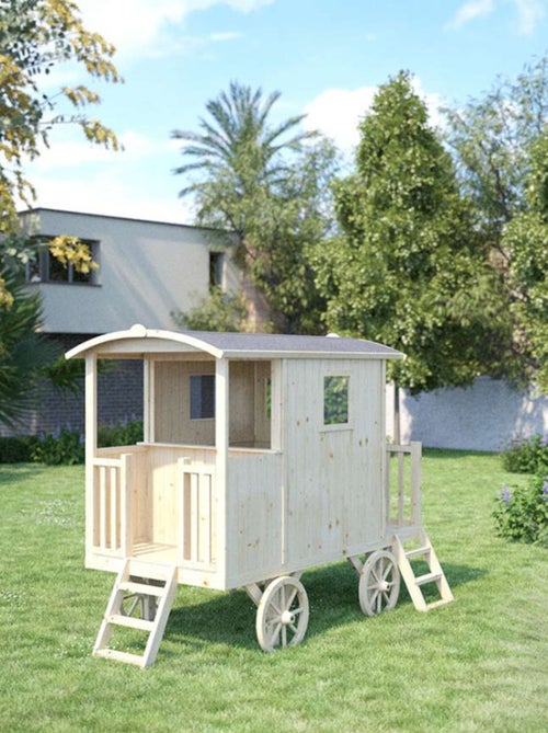 Cabane roulotte en bois sur pilotis pour enfants CARRY - Kiabi