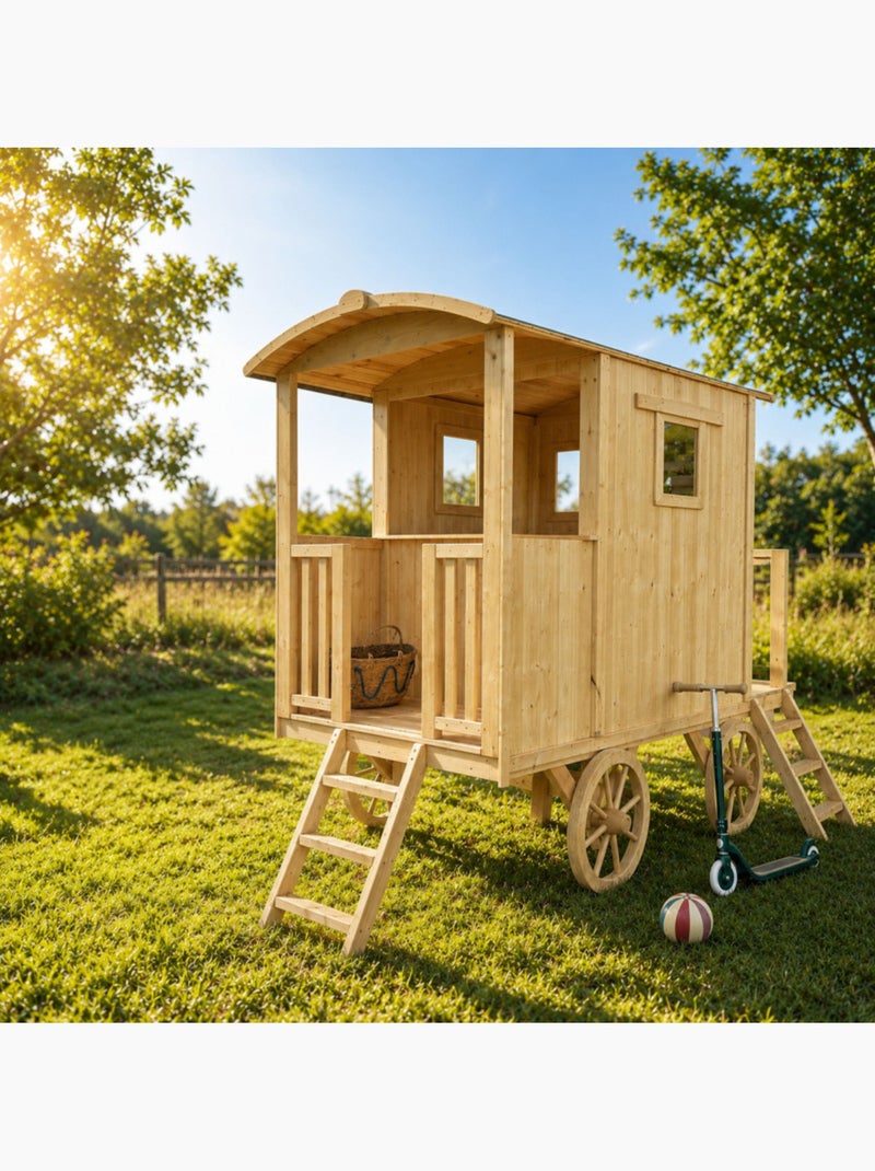 Cabane roulotte en bois sur pilotis pour enfants CARRY Marron - Kiabi