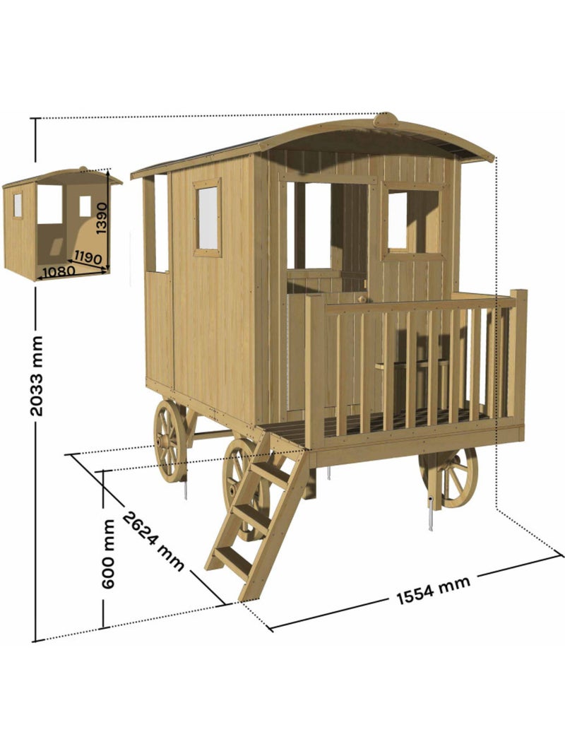 Cabane roulotte en bois sur pilotis pour enfants CARRY Marron - Kiabi
