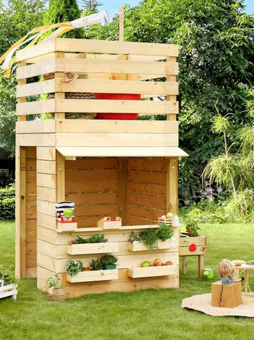 Cabane tour en bois avec comptoir et bac à sable SHOPPING - Kiabi