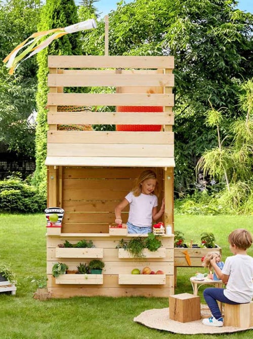 Cabane tour en bois avec comptoir et bac à sable SHOPPING - Kiabi