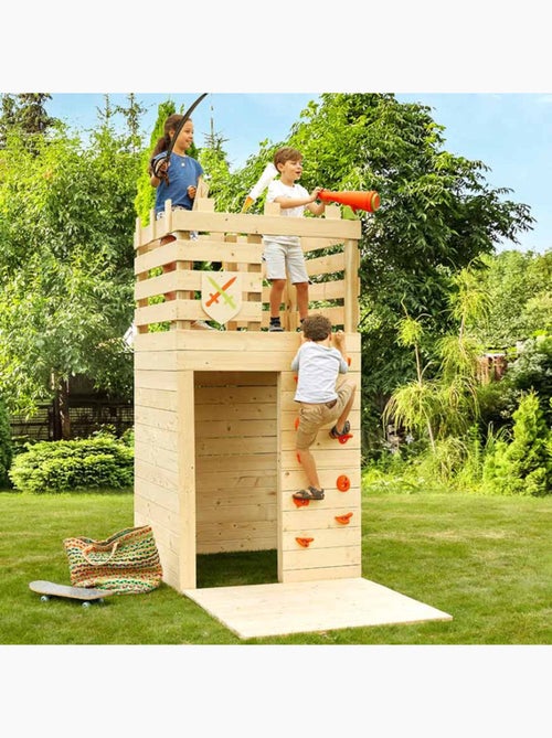 Cabane tour en bois avec mur d'escalade KNIGHT - Kiabi