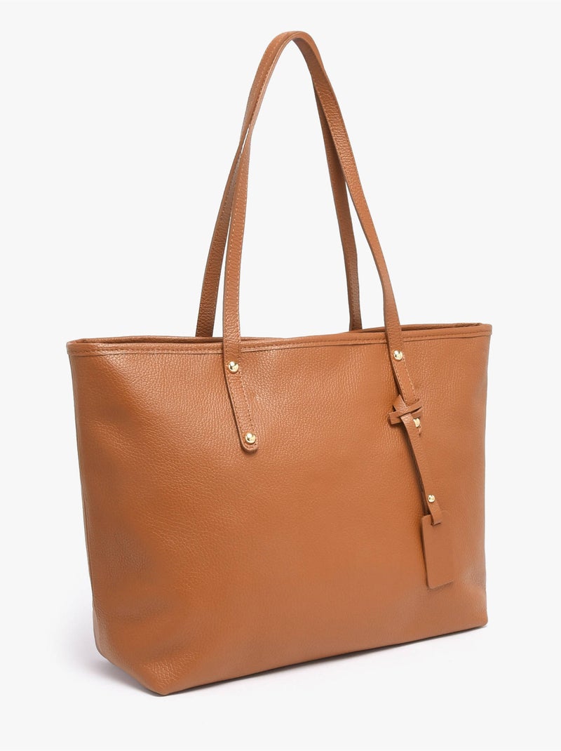 Cabas caviar cuir milano cuir de vachette Marron tabac - Kiabi