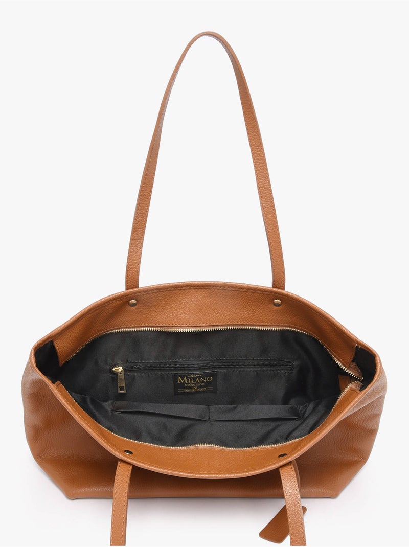 Cabas caviar cuir milano cuir de vachette Marron tabac - Kiabi