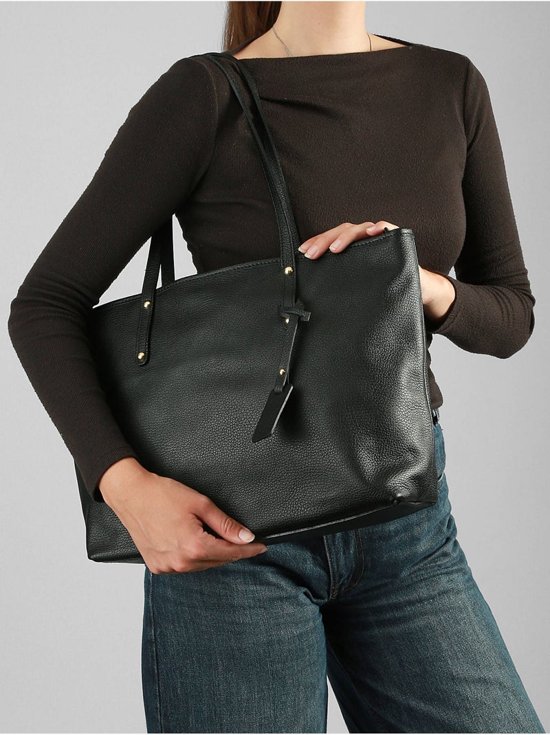 Cabas caviar cuir milano cuir de vachette Noir Noir - Kiabi