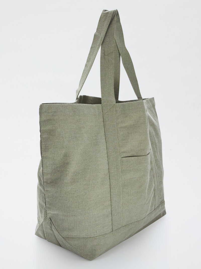 Cabas de plage extra-large en coton Kaki - Kiabi