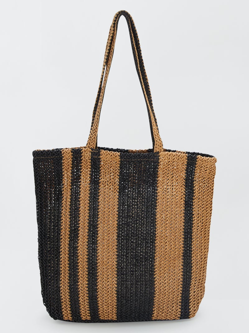 Cabas en paille avec rayures Noir - Kiabi