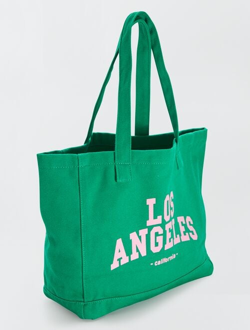 Grand sac forme cabas en toile - Vert - Kiabi - 7.20€