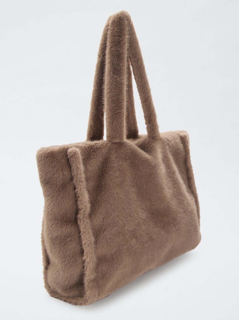 Cabas imitation fourrure Taupe - Kiabi