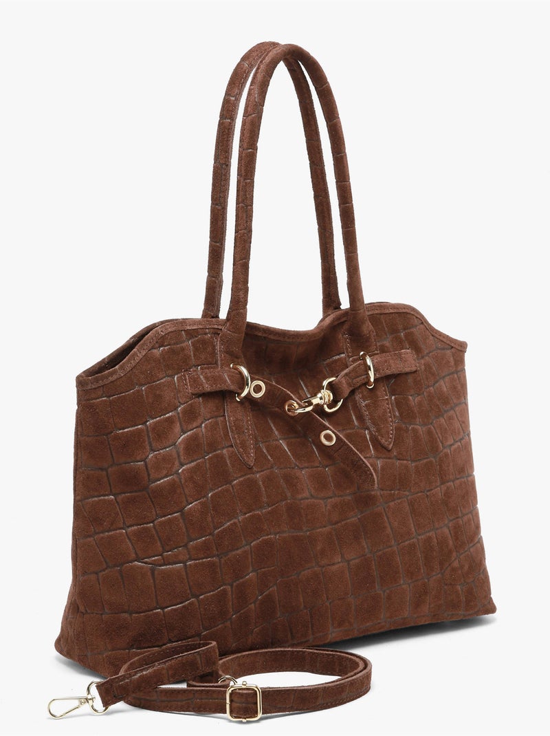 Cabas velvet croco cuir milano cuir de vachette Marron chocolat - Kiabi