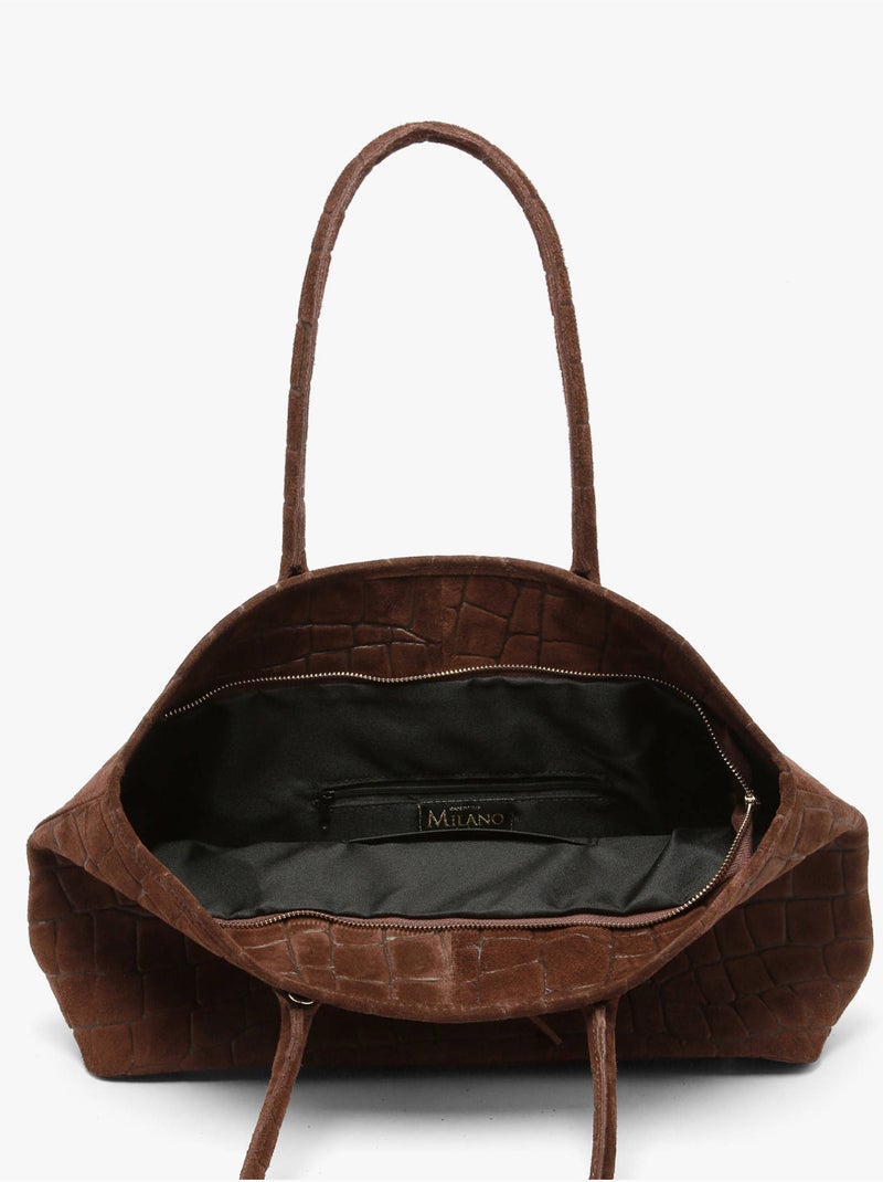 Cabas velvet croco cuir milano cuir de vachette Marron chocolat - Kiabi