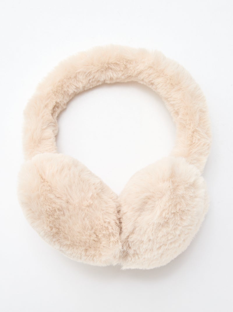 Cache-Oreilles en Fausse Fourrure Chaude Unisexe, Polaire d'Hiver pour Extérieur Beige