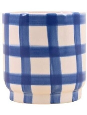Cache pot en céramique à damiers bleu / blanc 9cm