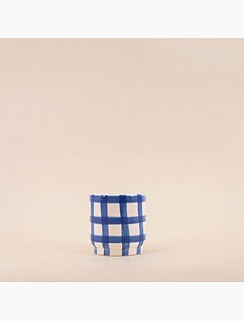 Cache pot en céramique à damiers bleu / blanc 9cm