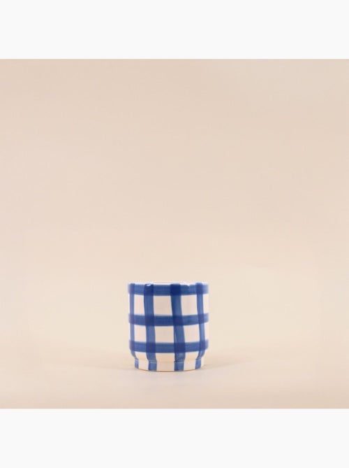 Cache pot en céramique à damiers bleu / blanc 9cm - Kiabi