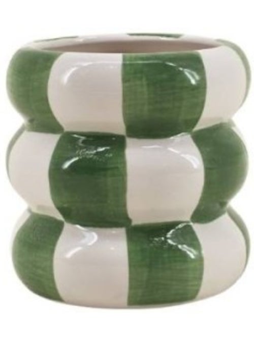 Cache pot en céramique à damiers vert / blanc, H10cm - Kiabi
