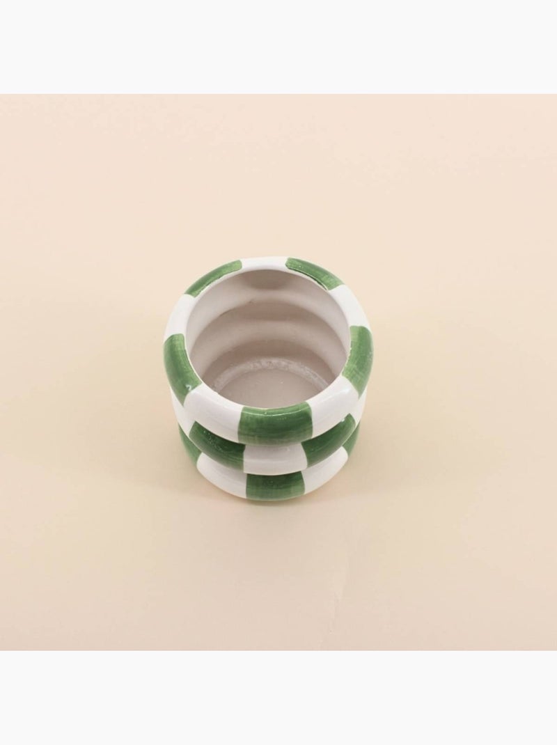 Cache pot en céramique à damiers vert / blanc, H10cm Vert - Kiabi