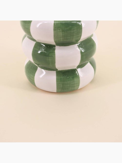 Cache pot en céramique à damiers vert / blanc, H10cm - Kiabi