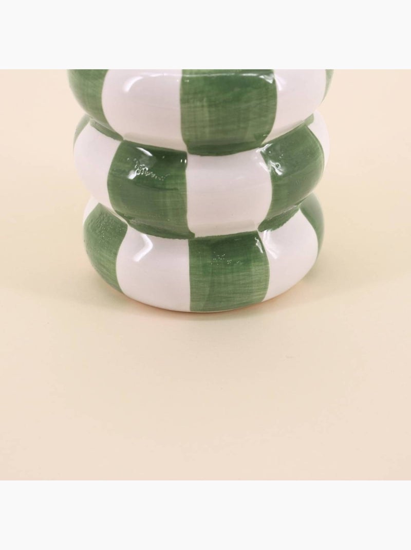 Cache pot en céramique à damiers vert / blanc, H10cm Vert - Kiabi