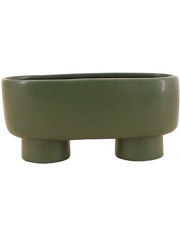 Cache pot en céramique ovale sur pieds vert 20cm