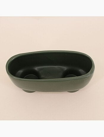 Cache pot en céramique ovale sur pieds vert 20cm