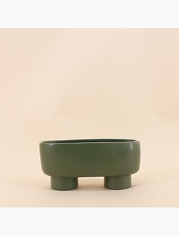 Cache pot en céramique ovale sur pieds vert 20cm