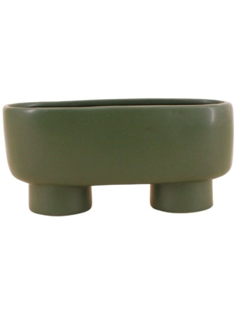 Cache pot en céramique ovale sur pieds vert 20cm Vert - Kiabi