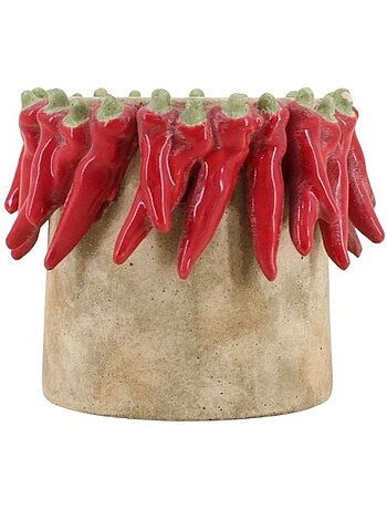Cache pot en céramique piments rouge relief d24x20cm