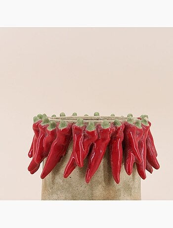 Cache pot en céramique piments rouge relief d24x20cm