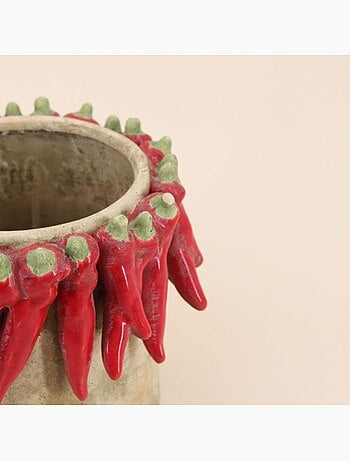 Cache pot en céramique piments rouge relief d24x20cm
