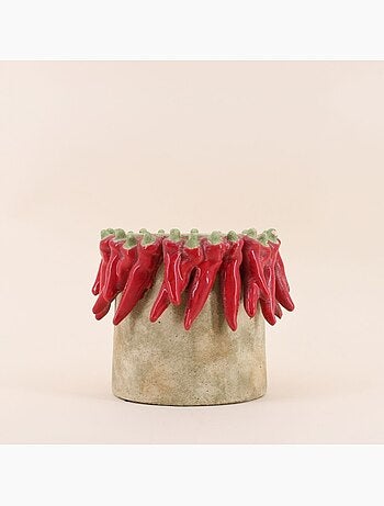 Cache pot en céramique piments rouge relief d24x20cm