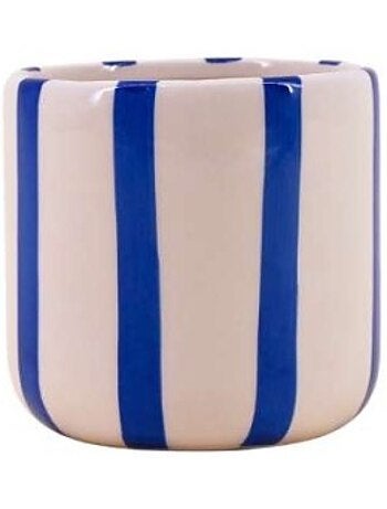 Cache pot en céramique rayé bleu / blanc 9cm