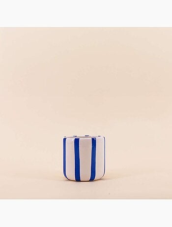 Cache pot en céramique rayé bleu / blanc 9cm