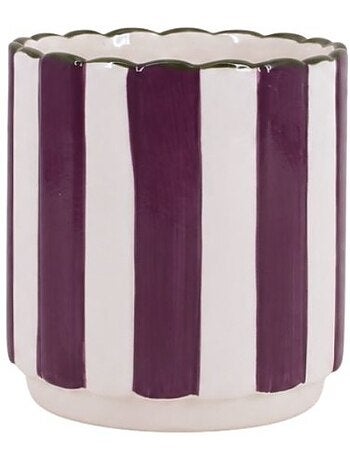 Cache-pot en céramique rayé bordeaux festonné 14x15cm