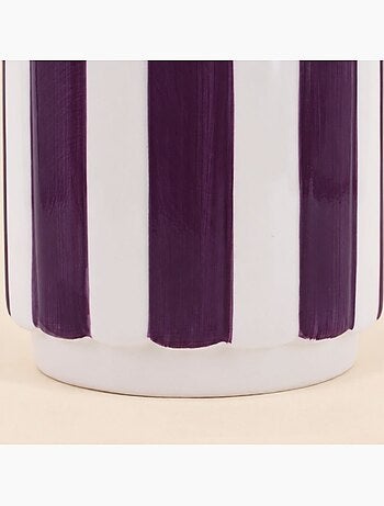 Cache-pot en céramique rayé bordeaux festonné 14x15cm