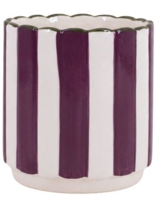 Cache-pot en céramique rayé bordeaux festonné 14x15cm - Kiabi