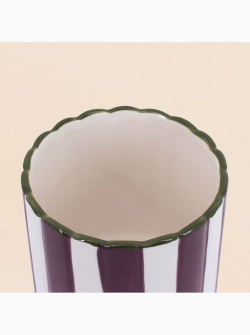Cache-pot en céramique rayé bordeaux festonné 14x15cm - Kiabi