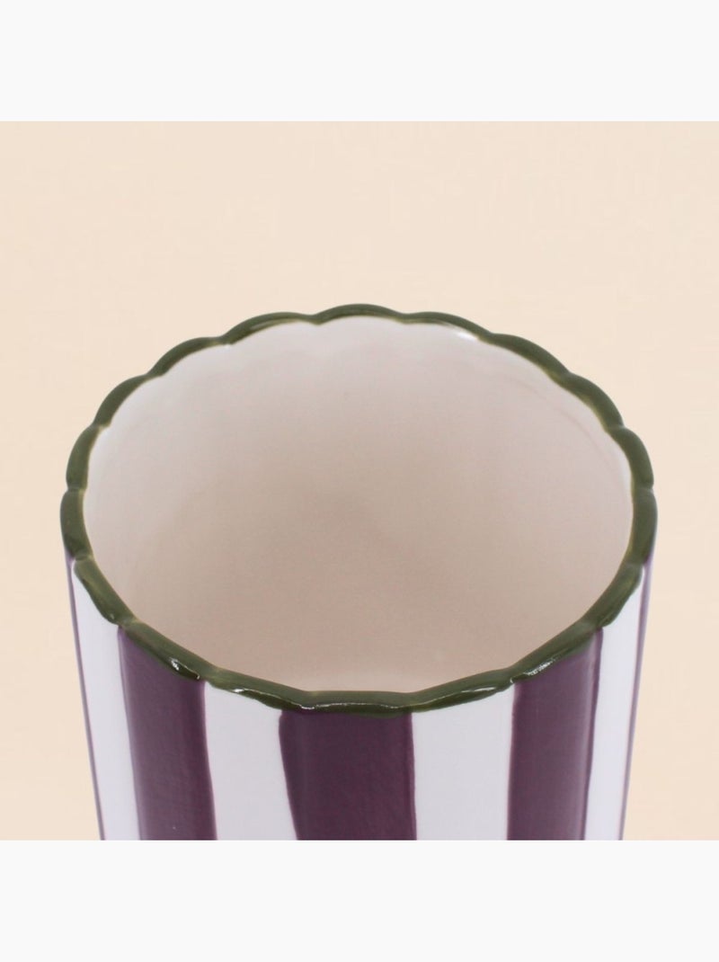 Cache-pot en céramique rayé bordeaux festonné 14x15cm Bordeaux - Kiabi