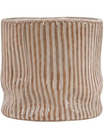 Cache-pot en céramique striée marron 13cm