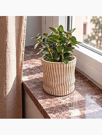 Cache-pot en céramique striée marron 13cm