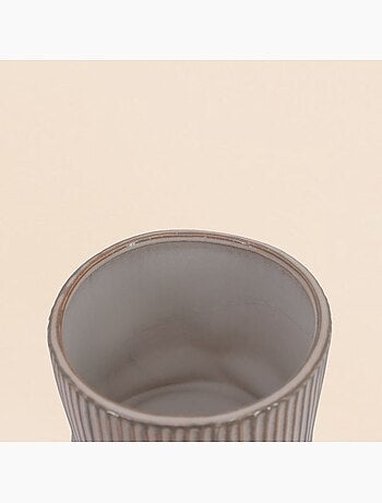 Cache-pot en céramique striée marron 13cm