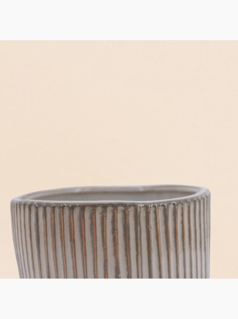 Cache-pot en céramique striée marron 13cm Marron - Kiabi