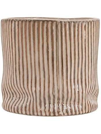 Cache-pot en céramique striée marron 16cm