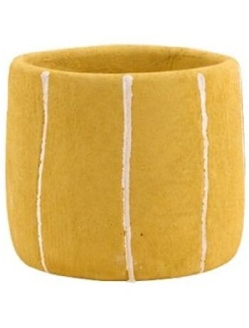Cache-pot en ciment jaune lignes blanches 10cm